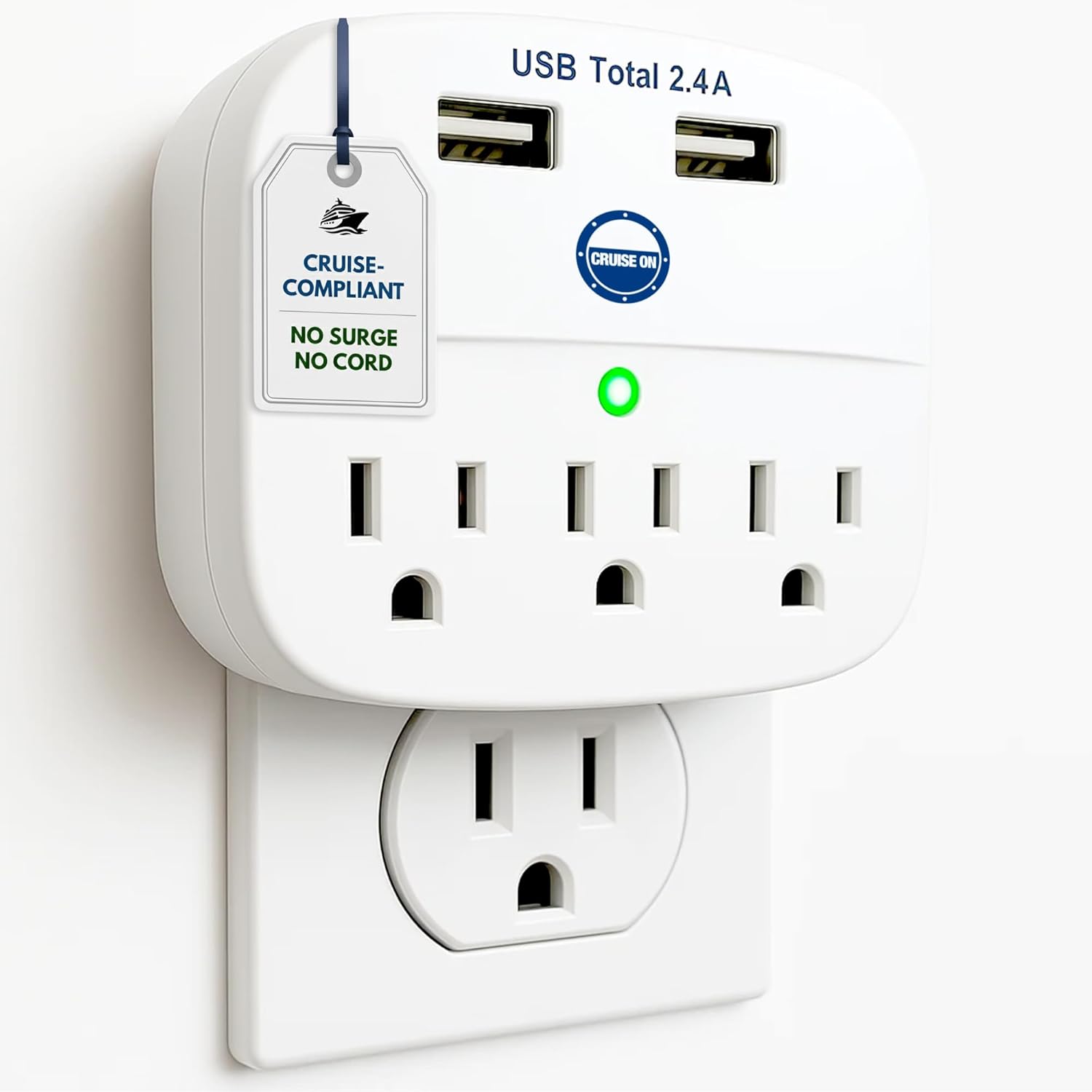 Cruise Approved Power Strip - Non Surge Protector for Cruise Ship with 2 USB Outlets - Cruise Ship Essentials